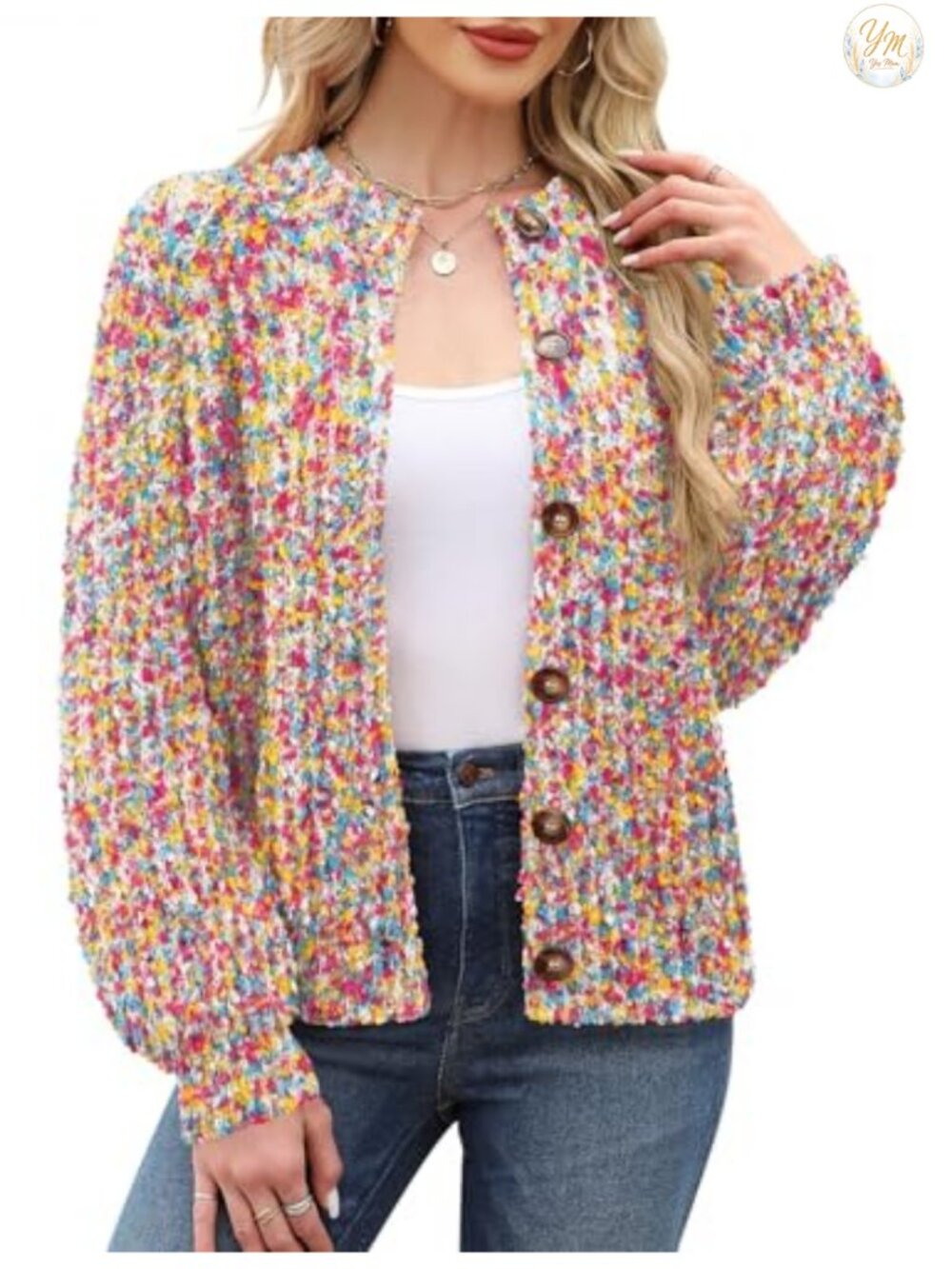 Womens Cable Knit Open Front Button Cardigan Long Sleeve Sweater